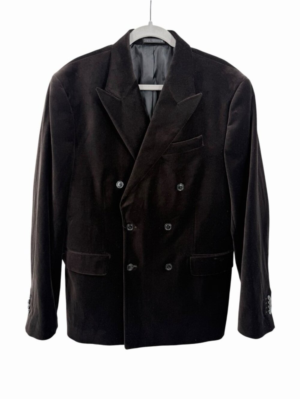 ZARA Men's Black Velvet Double Breasted Blazer Sport Coat NWT Size 42